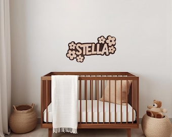 Custom Wood Name Sign | Floral Nursery Wall Decor | Personalized Baby Room Sign