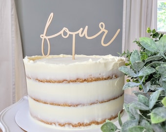 Fourth Birthday Cake Topper | Cursive Number Four Pick