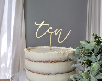 Ten Cake Topper | Tenth Birthday Cake Topper | Ten Birthday Decor | Gold Cake Topper | Cursive Cake Topper | 10 Birthday Cake Topper