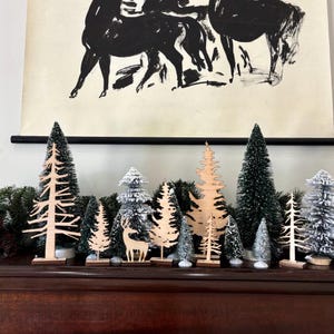 Wood Christmas Trees | Wood Pine Tree Mantle Decor | Woodland Christmas Decor | Minimalist Christmas Decor | Neutral Christmas Decorations