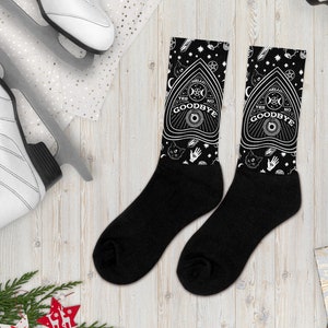 Ouija Planchette Spirit Board Inspired Socks UNisex Witchy Vibes goth girl guy psychic seance messages from beyond magick gift present xmas