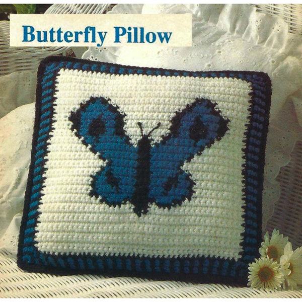 1990s Butterfly Pillow Crochet Pattern, Vintage 90s Crochet Pattern, Pillow Crochet Pattern