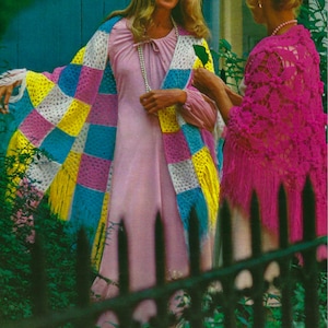 70s Pastel Square Shawl Crochet Pattern, 70s Flower Petal Shawl Crochet Pattern, 2 Pattern Bundle, Vintage 1970s Crochet Patterns
