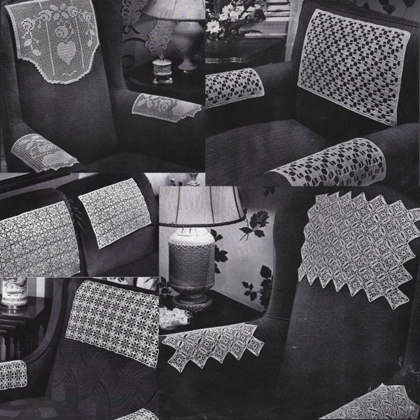 1940s Chair Sets Crochet Pattern, 5 Pattern Bundle, Vintage 1940s Crochet Patterns