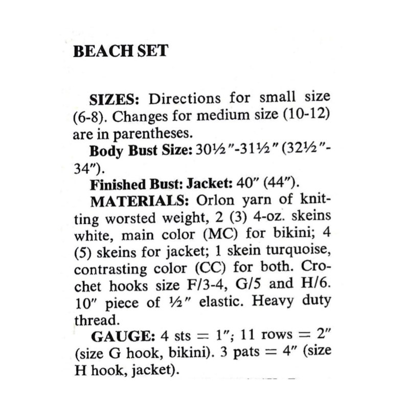 1970s Beach Set Crochet Pattern, Bikini Crochet Pattern, Bikini Cover Crochet Pattern, Vintage Crochet Pattern image 2