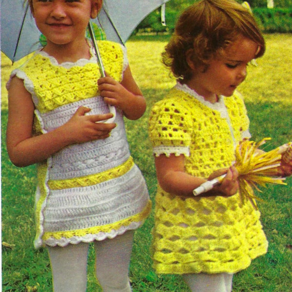 1970s Yoked Skimmer Dress and Buttercup Dress Crochet Pattern, Vintage 70s Crochet Patterns