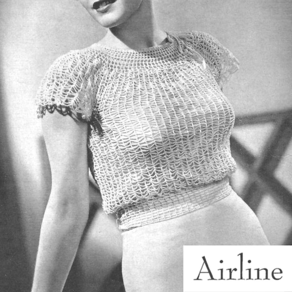 1930s Airline Top Crochet Pattern, Vintage 1930s Crochet Pattern