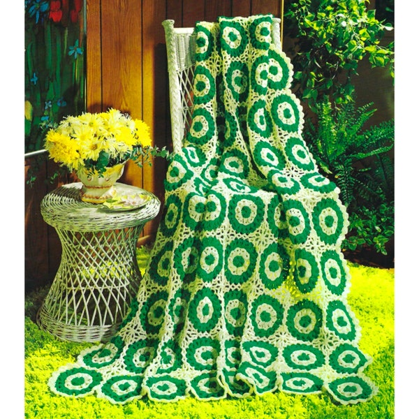 1970s The Circular Motif Afghan Crochet Pattern, Vintage 70s Crochet Pattern