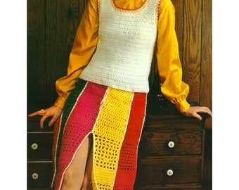 70s Panel Skirt and Top Crochet Pattern, Vintage Crochet Pattern, Vintage 1970s Crochet Pattern Skirt Crochet pattern