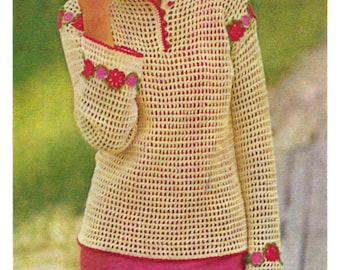 Flowered Filet Crochet Pattern, 70s Crochet Pattern, Vintage 1970s Crochet Pattern, Summer Crochet Projects