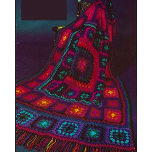 Afghan of Jewel Tones Crochet Pattern, 70s Afghan Crochet Pattern, Vintage 1970s Crochet Patterns
