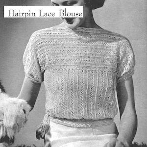 1930s Hairpin Lace Blouse Crochet Pattern, Vintage 1930s Crochet Pattern