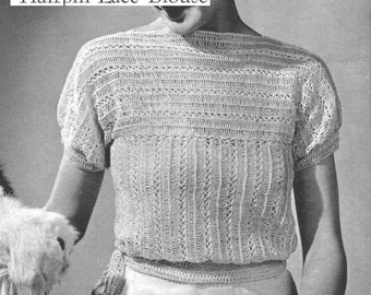 1930s Hairpin Lace Blouse Crochet Pattern, Vintage 1930s Crochet Pattern