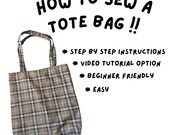 Basic Tote Bag Sewing Pattern, Easy Written Instructions How to Sew, Beginner Sewing Project