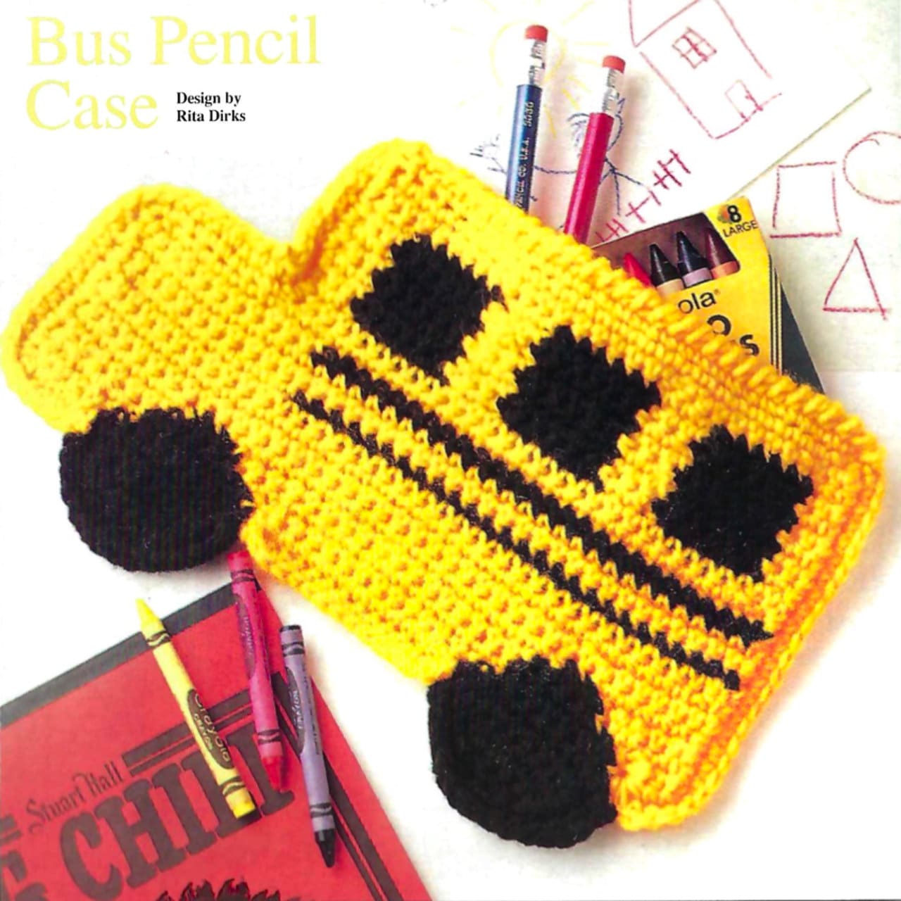 18 Crochet Pencil Case Patterns with Box Pouches, Wristlets, and Holders 14 1990s Vintage School Bus Pencil Case Crochet