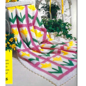 90s Tulip Afghan Crochet pattern, Vintage 1990s Crochet Pattern, Tulip Blanket Crochet Pattern, Spring Crochet Projects