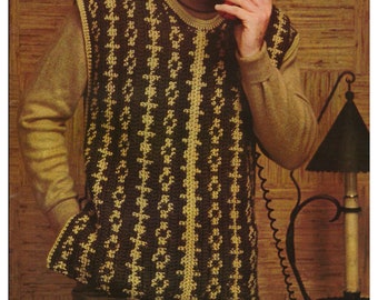 Modello gilet all'uncinetto da uomo, modello gilet all'uncinetto anni '70, modello vintage anni '70, modello gilet all'uncinetto vintage