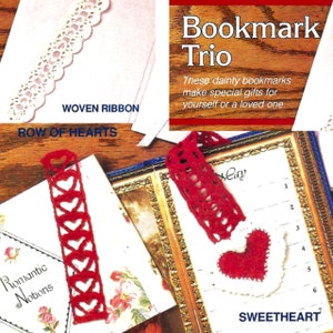 Heart Crocheted Bookmarks, Vintage 1990s Crochet Pattern, 3 Patterns in one, Bookmark crochet patterns, Valentines day Crochet gifts
