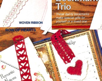 Heart Crocheted Bookmarks, Vintage 1990s Crochet Pattern, 3 Patterns in one, Bookmark crochet patterns, Valentines day Crochet gifts