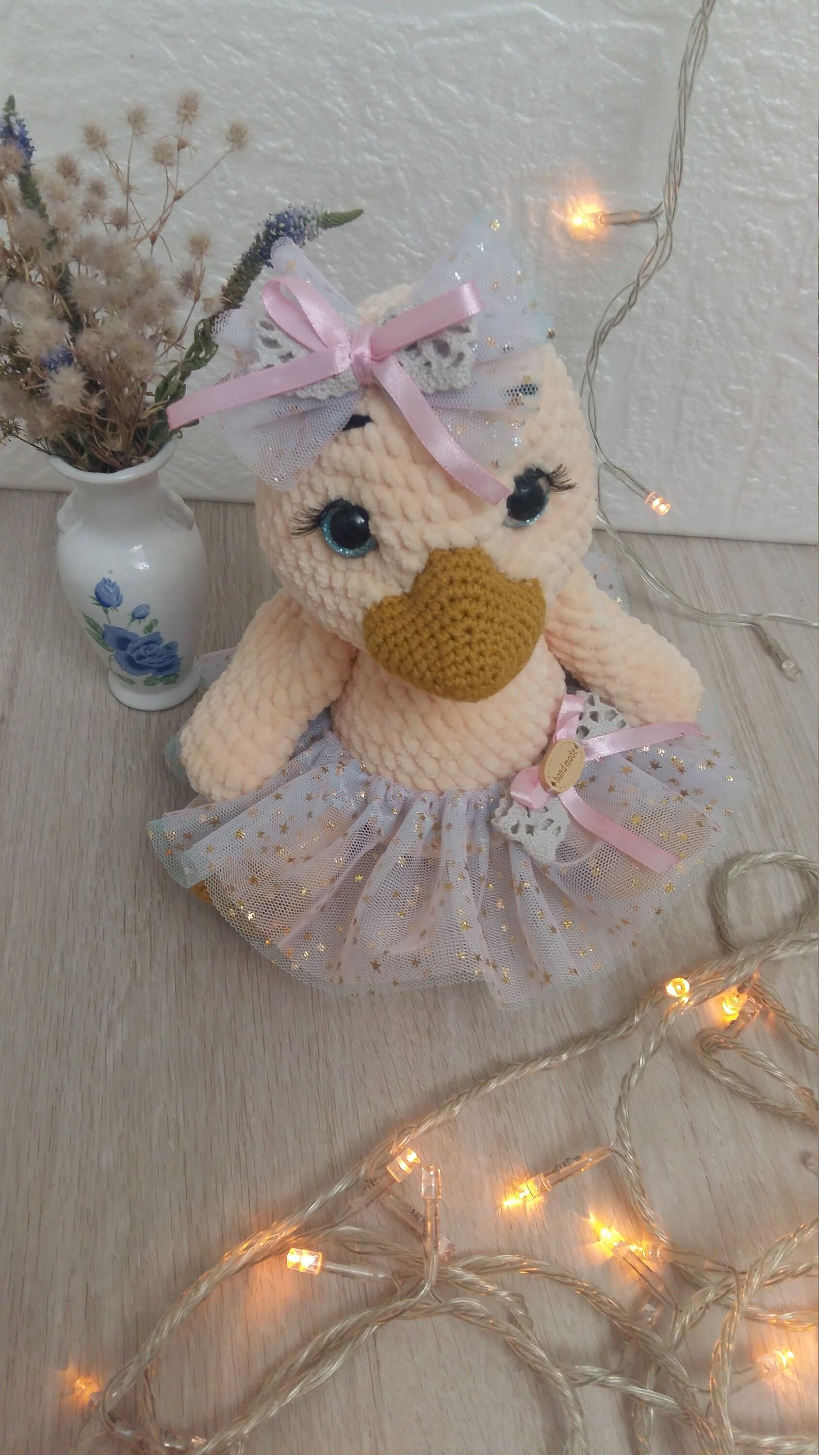 Handmade Crochet Duck Toy in Green Jumpsuit and Hat main image 1
