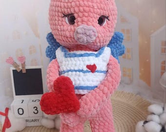 Crochet Soft Pig Plush Pink Toy Adorable Cute Handmade Perfect Gift for Kids & Pig Lovers Valentine's Day gift for children and adults