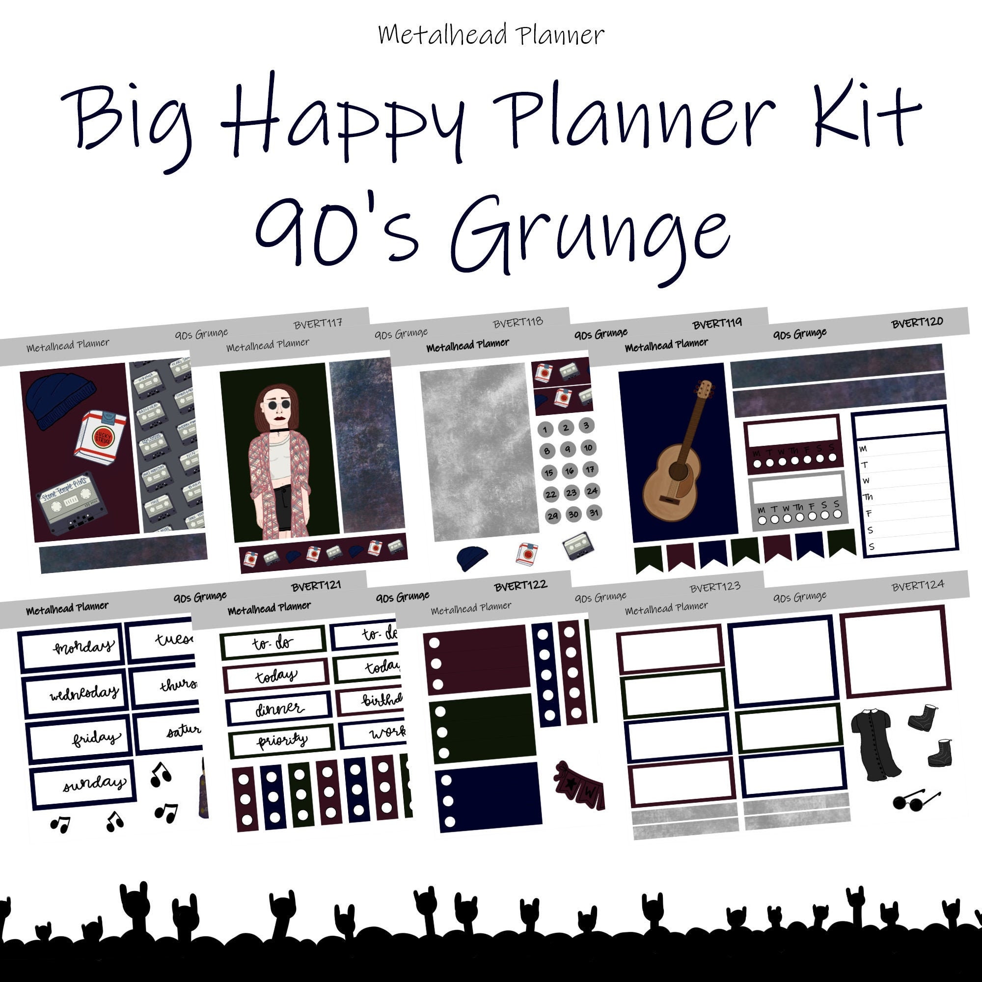 90s Grunge Big Happy Planner Weekly Kit Full Layout Spread | Etsy