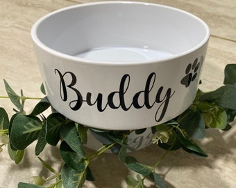 Personalised Pet Feeding Bowl - Large Bowl for Dogs - Calligraphy Style - Mrs Hinch Inspired - Large Sized White Pink Grey Blue