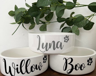 Personalised Pet Feeding Bowl - Dog Cat Rabbit - Calligraphy Style - Mrs Hinch Inspired - Small Medium Sized White Pink Grey Blue