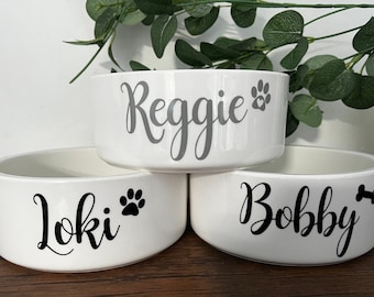 Personalised Pet Feeding Bowl - Large Bowl for Dogs - Calligraphy Style - Mrs Hinch Inspired - Large Sized White Pink Grey Blue