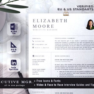 Executive Resume Template, Business cv, Modern, Instant download, resume Word, Professional resume ,Administrative resume