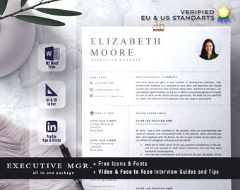 Executive Resume Template, Business cv, Modern, Instant download, resume Word, Professional resume ,Administrative resume