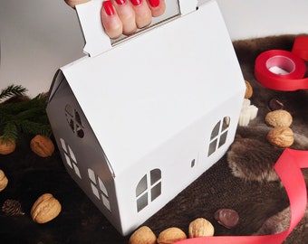 Paquete de caja de cartón, en forma de casa, cajas de regalo de artesanía blanca, caja de Navidad de casa de cartón, cajas de embalaje, regalo de bienvenida