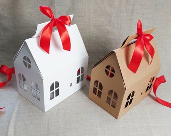 30, 50, 100 brown, white craft house shaped gift box SET, Cardboard house Christmas box, paper packaging boxes