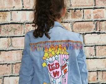 Children's jeans jacket "Lotti", upcycling jacket, boho, hippie jacket, festival, handmade in Bavaria, bohemian style, festival outfit, unique
