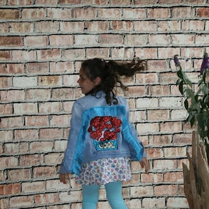 Children&#39;s denim jacket &quot;Amalia&quot;, upcycling jacket, boho, hippie jacket, festival, handmade in Bavaria, bohemian style, festival outfit, unique
