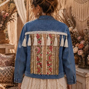 Boho Denim Jacket – handveredelte Jeansjacke – Einzelstück Birte Größe M