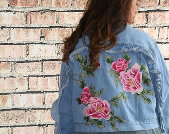 Boho jacket, hippie jacket, festival jacket, denim jacket, handmade from Germany, Aurora, bohemian style, festival outfit, unique, upcycling jacket