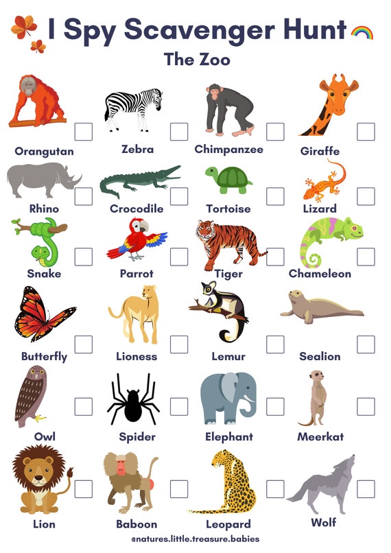 safari zoo themed i spy scavenger hunt pdf downloadable etsy