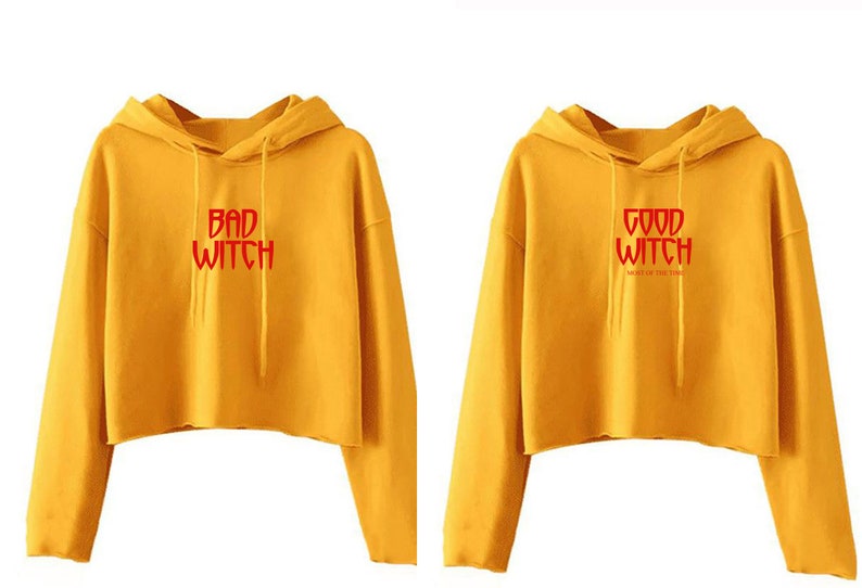 Funny Ladies Couple Matching Crop Tops Crop-Tops Hoodie Hoody Hood BFF Bad Witch Good Witch Halloween Friend Top Gift for Friends Womens