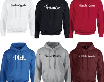 Funny Slogans Personalized Customized Kids Hoodies Childred Hoody Hood Sweet but psycho, Meh, Gamer,  Dramatic, Dancer Gift Birthday Present