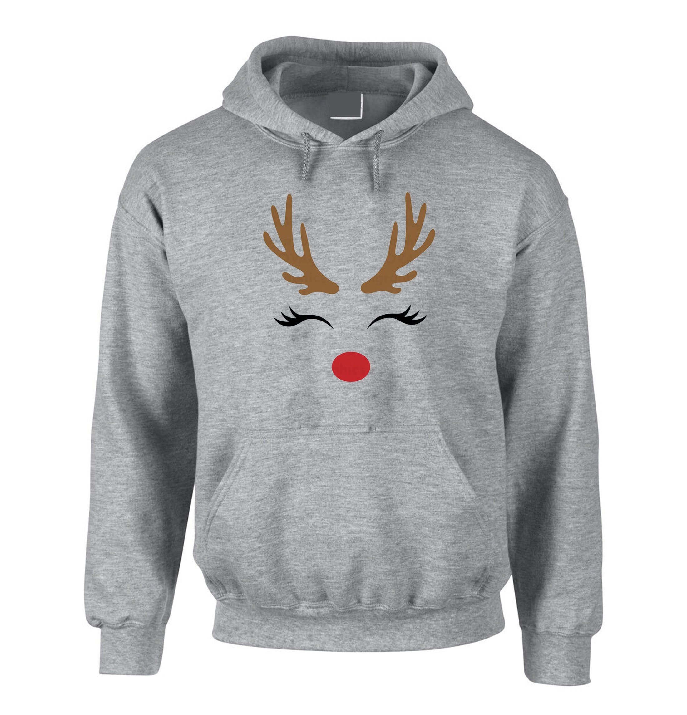 Reindeer Christmas Hoodie Hoody Hood Hooded Cute Gift Xmas Present