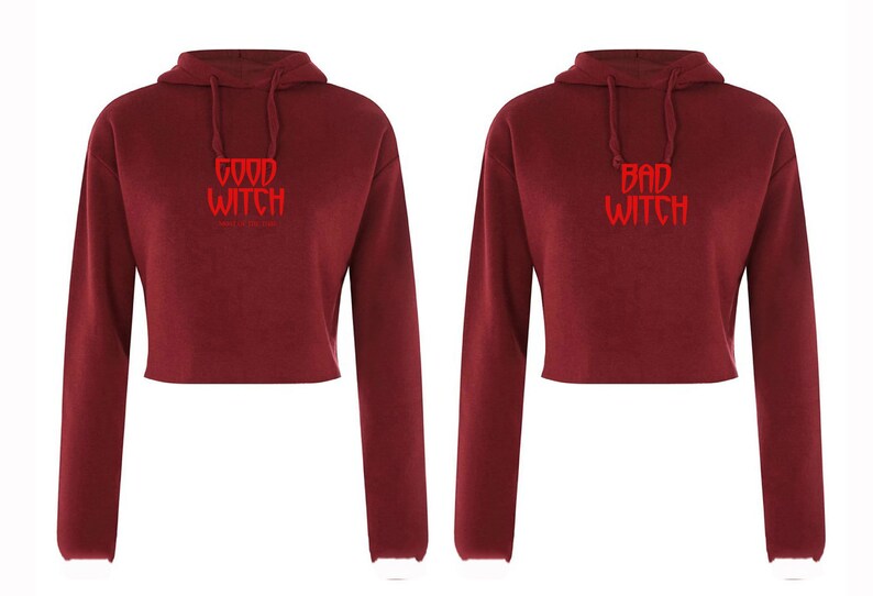 Funny Ladies Couple Matching Crop Tops Crop-Tops Hoodie Hoody Hood BFF Bad Witch Good Witch Halloween Friend Top Gift for Friends Womens