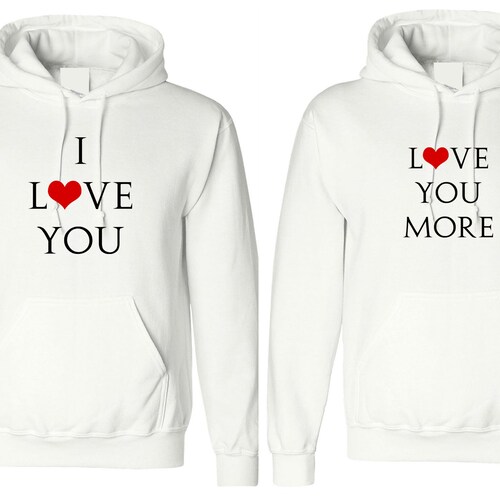 Couple Matching Hoodie Hoody Hood Hooded I Love You Love You More Husband Wife GF BF Valentines Gift Present for Couples Tops Cute