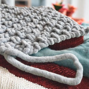 Silver Grey Baby Comforter with Dummy Loop – Hand-Knitted Chenille Blanket