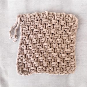 Oatmeal Beige Baby Comforter with Dummy Loop | Chenille Hand-Knitted Security Blanket