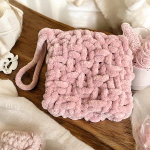Dusky Pink Chenille Baby Comforter with Dummy Loop | Hand-Knitted Security Blanket