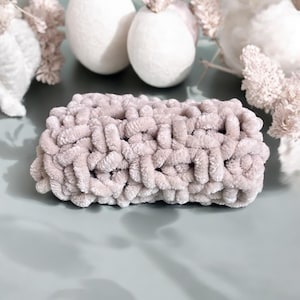 Oatmeal Beige Chenille Baby Comforter | Hand-Knitted Security Blanket