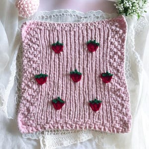 Baby Pink Chenille Baby Blanket with Strawberries | Handmade