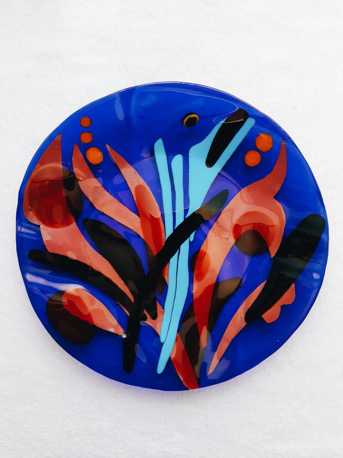 Unique Large Handmade Glass Plate Blue & Red Fused Glass Etsy