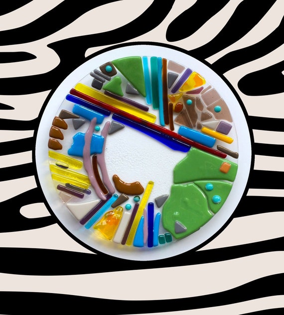 Large Unique Decorative Art Glass Plate in Abstract Style Etsy